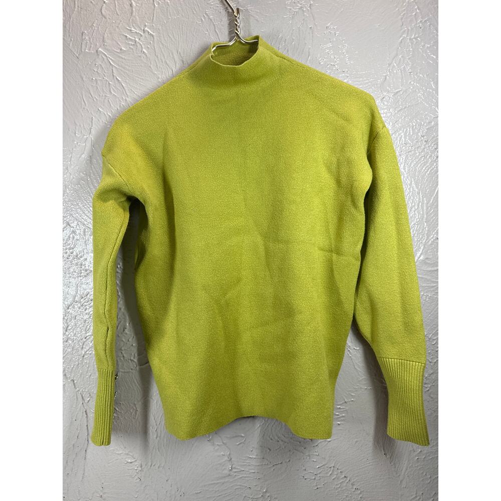 Tahari Green Thick Mock Neck Jewel Button Pullover Sweater Womens Size X-Small